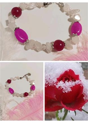 Браслет камни натуральное. авторские украшения. роза в снегу.