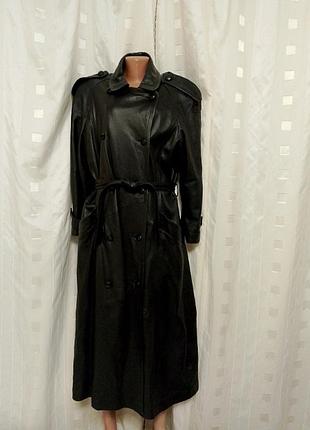 Шикарний вінтаж шкіряний двубортний довгий плащ