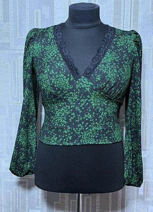 Блуза женская 50 размер (eu16) new look кроп топ с цветочным принтом с длинным рукавом