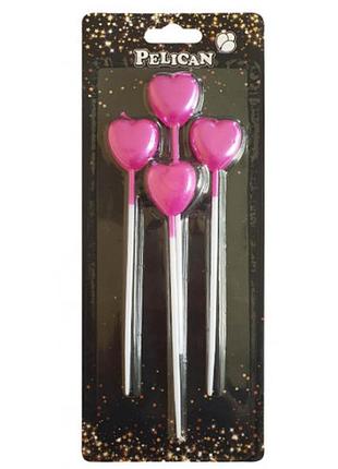 Набір свічок в торт "сердечко на паличці" 4шт рожевий 868604