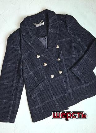 🎁1+1=3** твидовый темно-синий двубортный плотный пиджак жакет mint velvet, размер 50 - 52