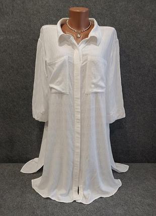 Белое свободное платье-рубашка из вискозы 50-52 размера