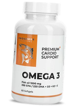 Омега 3 в капсулах, omega premium fish oil 1000, progress nutrition 60гелкапс (67461004)