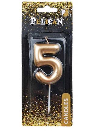 Свічка в торт "цифра-5" золото 4,5см 864515/pelican