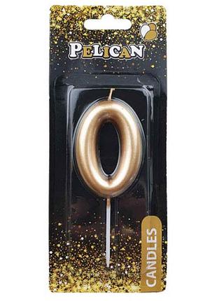 Свічка в торт "цифра-0" золото 6см 866010/pelican