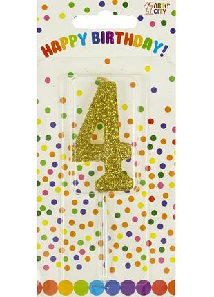 Свічка в торт "цифра-4" золото на паличці