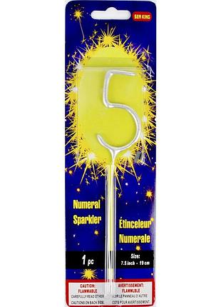 Свічка в торт бенгальська "цифра-5" срібло