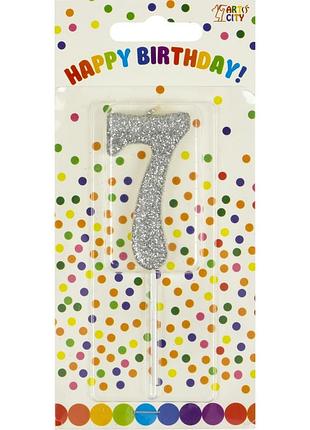 Свічка в торт "цифра-7" срібло на паличці