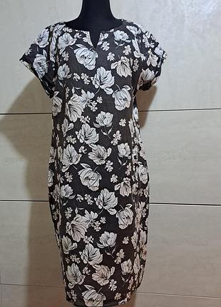 100% льон сукня міді кишені лляна