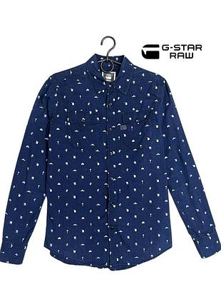 Оригинальная мужская рубашка g star raw синяя размер s котновая хлопковая с длинным рукавом джистар рав рев монограмная _1