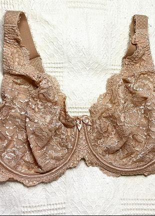 Бюстгальтер бежевый телесный на косточках кружевной ажурный на большую грудь без пуш ап 80g