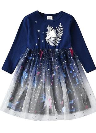 Нарядное нарядное платье для девочки / единорог / длинный рукав / фатиновая юбка / 20897
