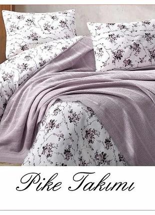 Постільна білизна з вафельним покривалом la villa mavi бузковий