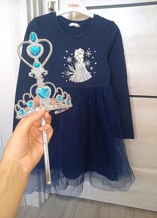 Карнавальный костюм новогоднее пышное на новый год платье рождественское платье платье с эльзой эльза elльза ледяное сердце frozen 7-8 лет + корона палочка