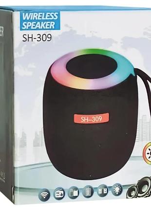 Портативна блютуз-колонка sh-309 з миготливим різнобарвним елементом чорна