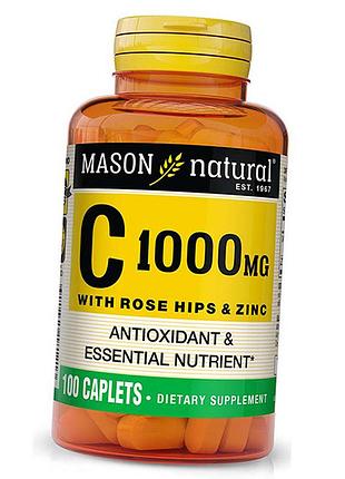 Витамин с с шиповником и цинком, vitamin c 1000 with rose hips and zinc, mason natural 100каплет (36529031)