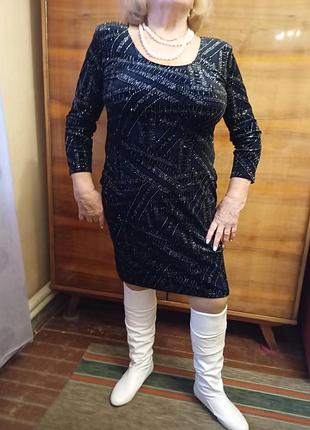 Платье праздничное из темно-синего бархата с люрексом большого размера quiz