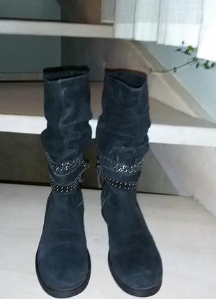 Fentasy shoes (italy)- замшевые черные сапоги размер 39 (25,8см)