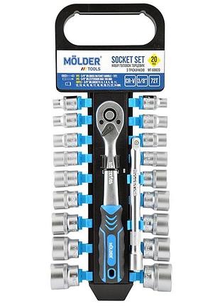 Профессиональный набор головок торцевых molder mt68820 3/8" 72т для автосервиса и ремонта трещотка удлин ve-33
