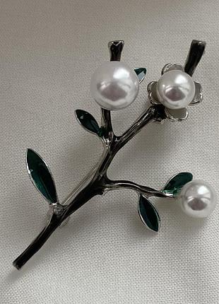 Брошь ветка с жемчужинами, новая