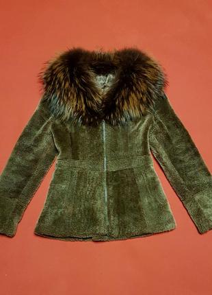Натуральний кожушок дублянка з овчини з хутряним коміром4 фото
