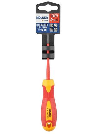 Викрутка molder шліцева діелектрична vde 1000в sl2.5x75mm mt35001 викрутка для електротехніків з ізоляці dm-11