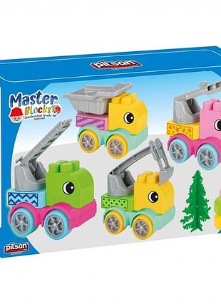 Конструктор машинки 03-607 (6) pilsan, "спецтехника", 31 элемент, 4 машинки, в коробке