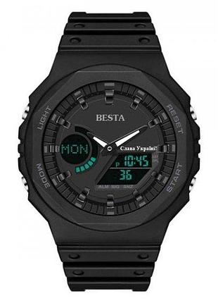 Мужские наручные часы besta jocker черные тактические кварцевые часы с секундомером и будильником dm-11