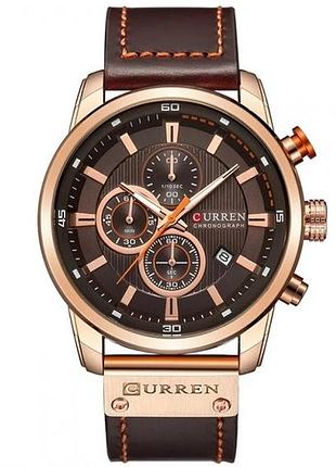 Мужские наручные часы curren bigboss коричневые классические кварцевые с секундомером и датой стрелочные dm-11