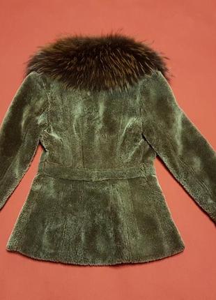 Натуральний кожушок дублянка з овчини з хутряним коміром6 фото