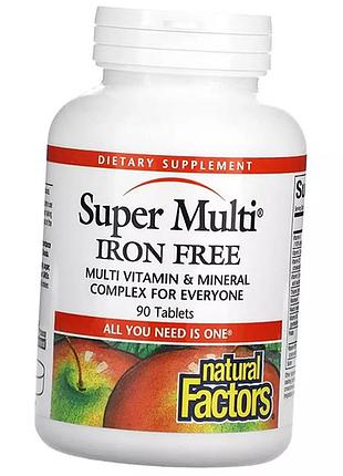 Мультивитамины без железа, super multi iron free, natural factors 90таб (36406036)