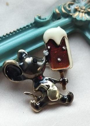 Мила брошка-мишеня з морозивом, емаль, іїш