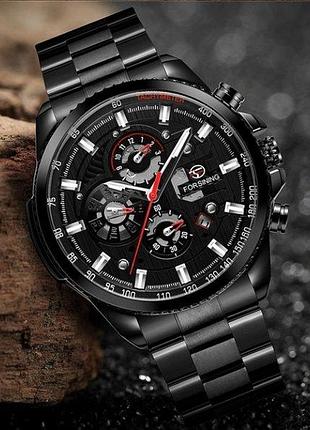Чоловічий наручний годинник forsining finance механічний чорний з автопідзаводом для ділових чоловіків к ve-33