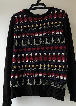 Легка вʼязана кофта з новорічним принтом