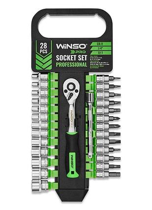 Профессиональный набор торцевых головок winso pro cr-v 1/4" 72т 28шт для автосервиса и ремонта трещотка dm-11