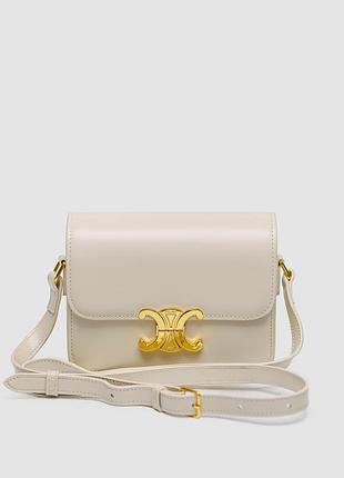 Сумка жіноча celine teen triomphe bag cream in shiny calfskin 18 х 14 х 5 натуральна шкіра молочна трендова