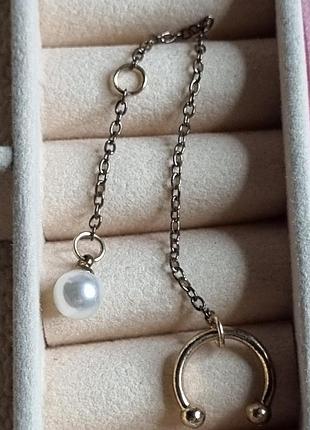 Кафф для уха с цепочкой и жемчужиной