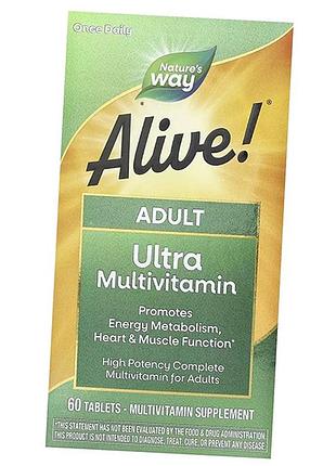 Мультивитамины для взрослых, alive! adult ultra multivitamin, nature's way 60таб (36344143)