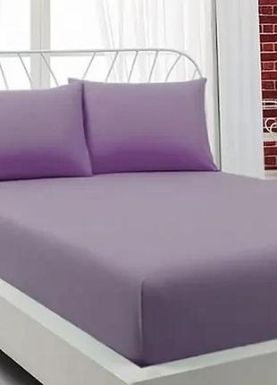 Сиреневая простынь махровая на резинке с наволочками anisa (220х240+30 см)