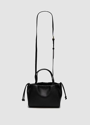 Сумка жіноча celine small cabas drawstring cuir triomphe in smooth calfskin tan black 22 16 11 натуральна шкіра чорна трендова 2