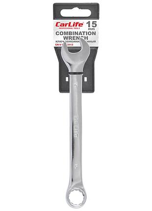 Ключ комбинированный carlife cr-v 15мм хром-ванадиевая сталь гаечный и накидной ключ для авто ремонтных ve-33