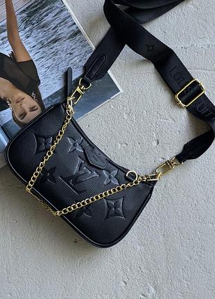 Женская сумка louis vuitton bolsa easy pouch on strap клатч черный через плече