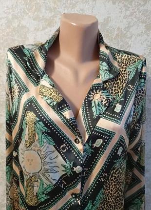 Атласна жіноча блуза сорочка в леопардовий принт