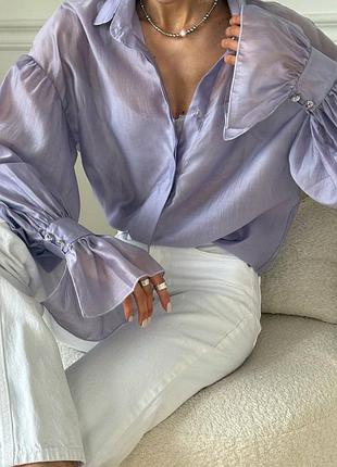 Рубашка обьемного кроя с воланами тенсель
