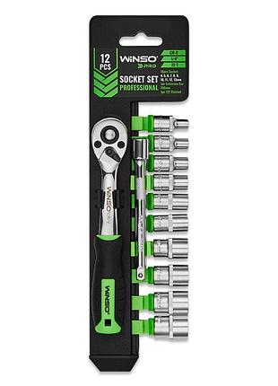 Профессиональный набор торцевых головок winso pro cr-v 1/4" 72т 4-13мм 12шт для ремонта автомобилей и те ve-33