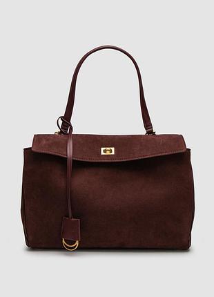 Сумка женская balenciaga rodeo large suede burgundy/gold hardware 35 х 26 х 9 натуральная замша бордовый трендовая