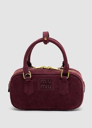 Сумка жіноча miu miu arcadie suede bag burgundy 23 х 12 х 8 натуральна замша бордова трендова