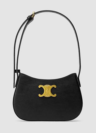 Сумка жіноча celine medium tilly bag in shiny calfskin black 22 х 14 х 4.5 натуральна шкіра чорна трендова