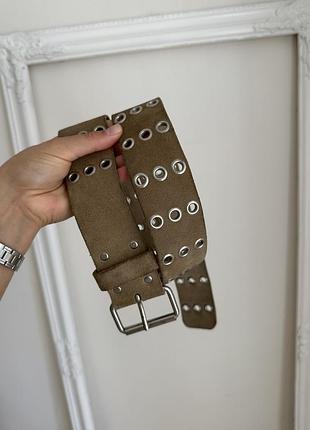 Шкіряний замшевий пояс з люверсами