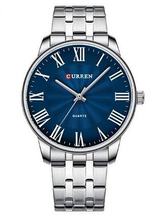 Часы мужские наручные curren серебристые кварцевые классические с римскими цифрами для стильного образа dm-11